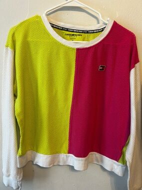 Tommy Hilfiger Neon Yellow & Hot Pink Colorblock Mesh Jersey Sz M